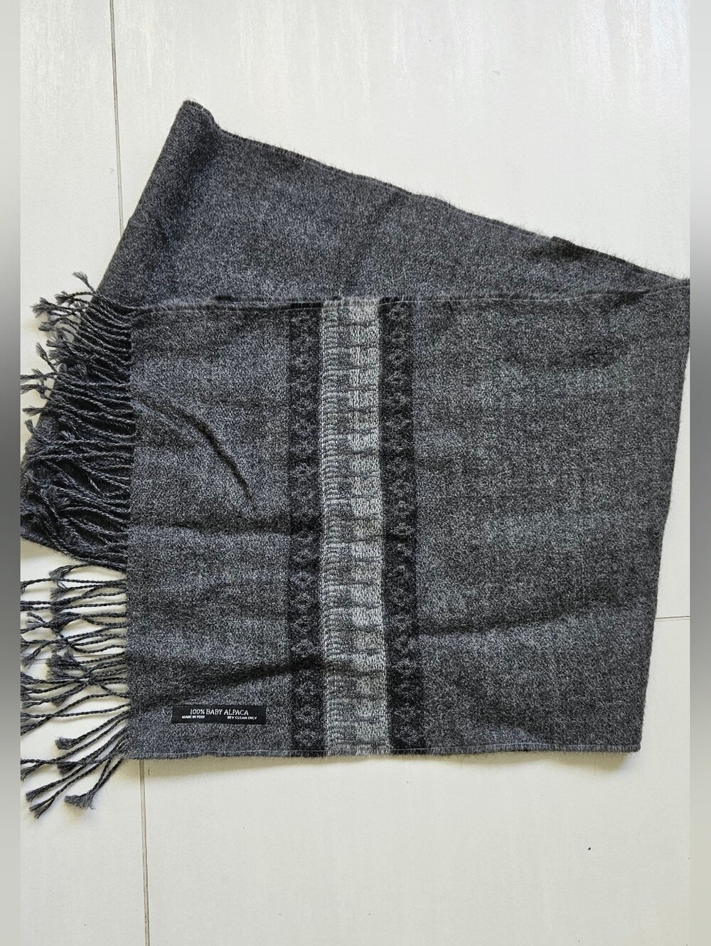 Gray Alpaca Blend Scarf - Classic Winter, Gray/Black Stripe 66in